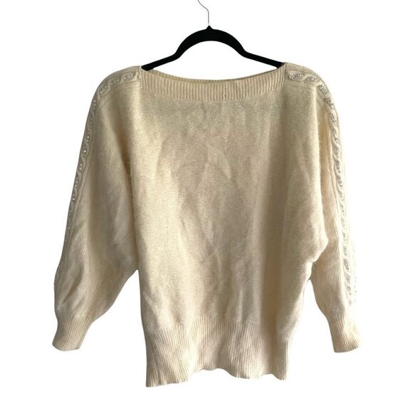 𝅺PHILLIPE RONSARD PARIS Vintage Lambswool Rabbit Hair Boatneck Sweater Cream M - Picture 1 of 10